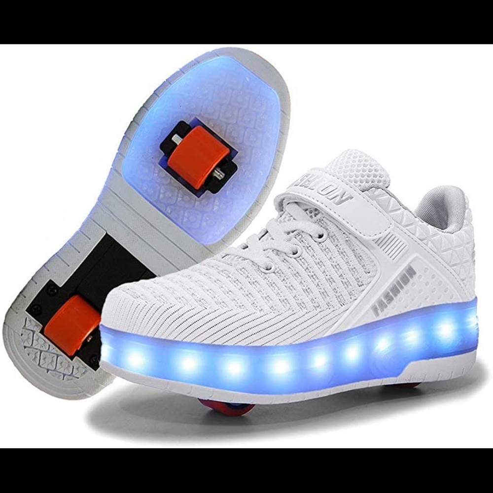 Unisex USB Rechargeable Roller Shoes LED Light Up Wheel Shoes Sneakers